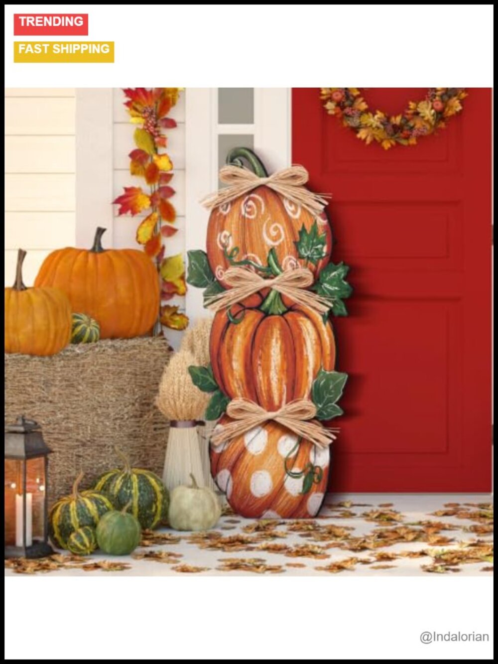 35'' Wood Pumpkin Porch Sign Standing Fall Decor Rope Bow Thanksgiving